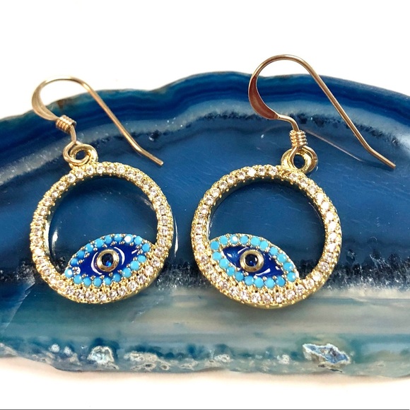 Evil Eye Earrings, Hamsa, Protection, Minimalist - Picture 5 of 13